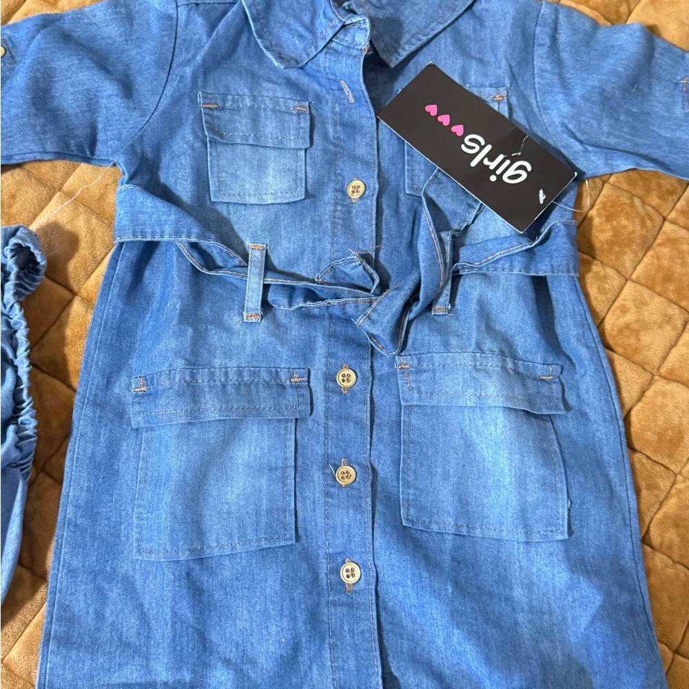 Girls Blue Denim Shirt Dress